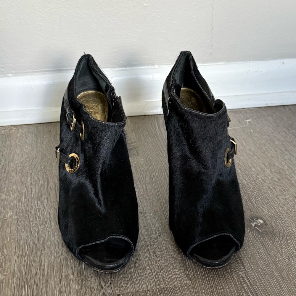 Saks Fifth Ave Black Ankle Calf Peep Toe Booties Sz. 9 M